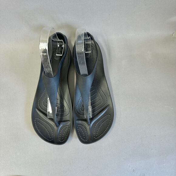 Crocs Sexi flip flop t-strap comfort rubber sandal in black women's size 10 - Picture 4 of 13